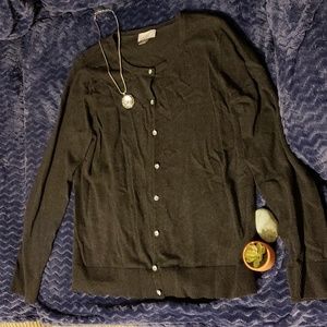 Loft charcoal gray cardigan with rhinestone button